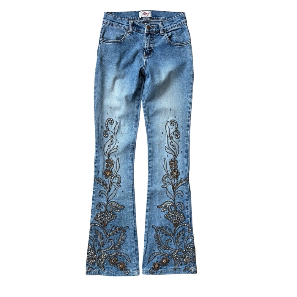 Vintage Lucy Embellished Boot Cut Denim Jeans Size 4 Rhinestone Boho Western